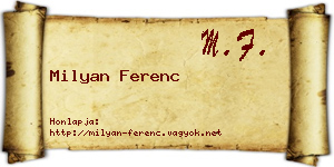 Milyan Ferenc névjegykártya
